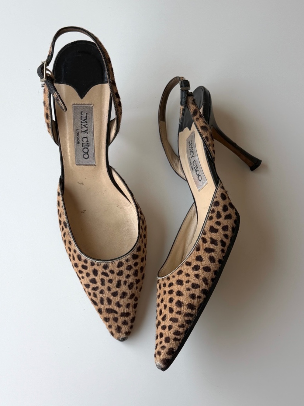 Vintage Jimmy Choo leopard pony hair slingback, IT 40